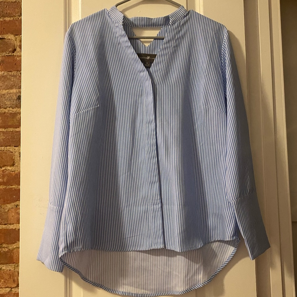 NEVER WORN - Elizabeth Clark size 12 blue/white striped blouse.